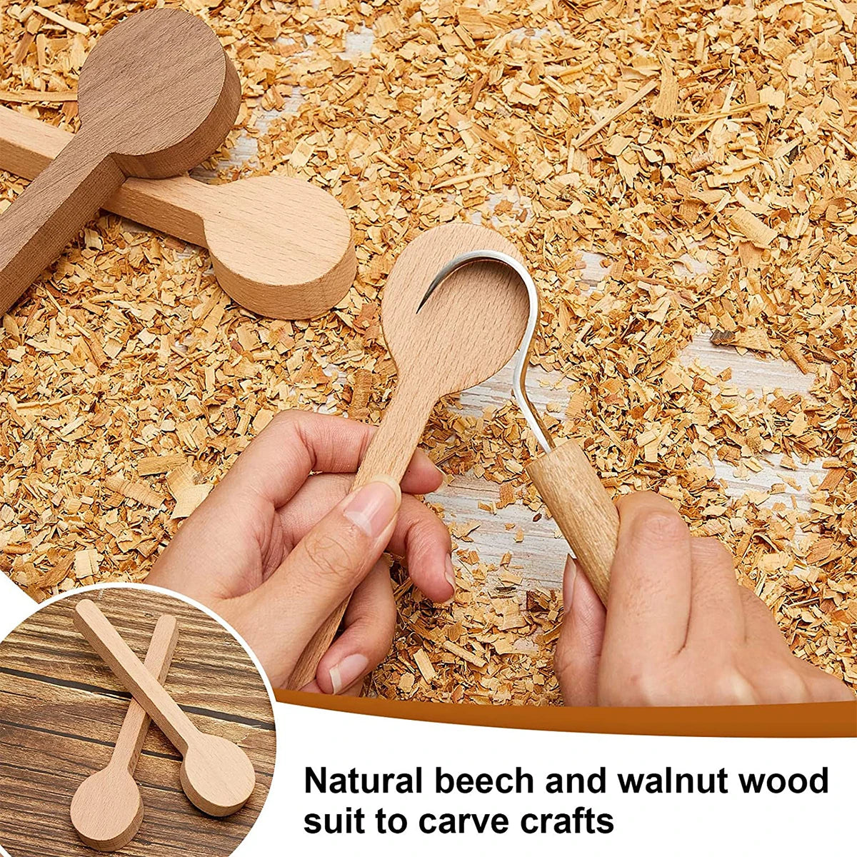 5PCS Wood Carving Spoon Blank Kit Wood Carving Spoon Blanks Beech and Walnut DIY Wood Crafts Wood Carving Blocks for Expert