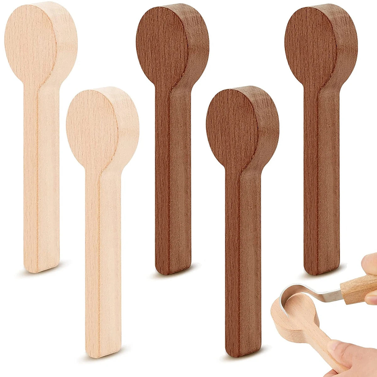 5PCS Wood Carving Spoon Blank Kit Wood Carving Spoon Blanks Beech and Walnut DIY Wood Crafts Wood Carving Blocks for Expert